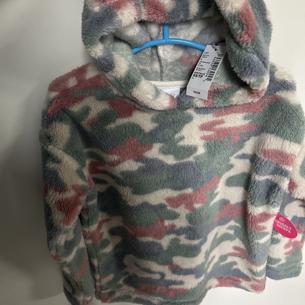 The Children Place Girls Sherpa Camo Hoodie Size XS 4 Retail $34